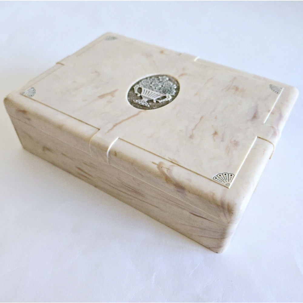 Vintage Schraffts Candy Box Faux Marble Floral Embossed Art Deco Cottagecore 8"